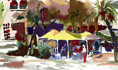 Watercolor - Outdoor unbrellas in Harbortown SC  with new colors